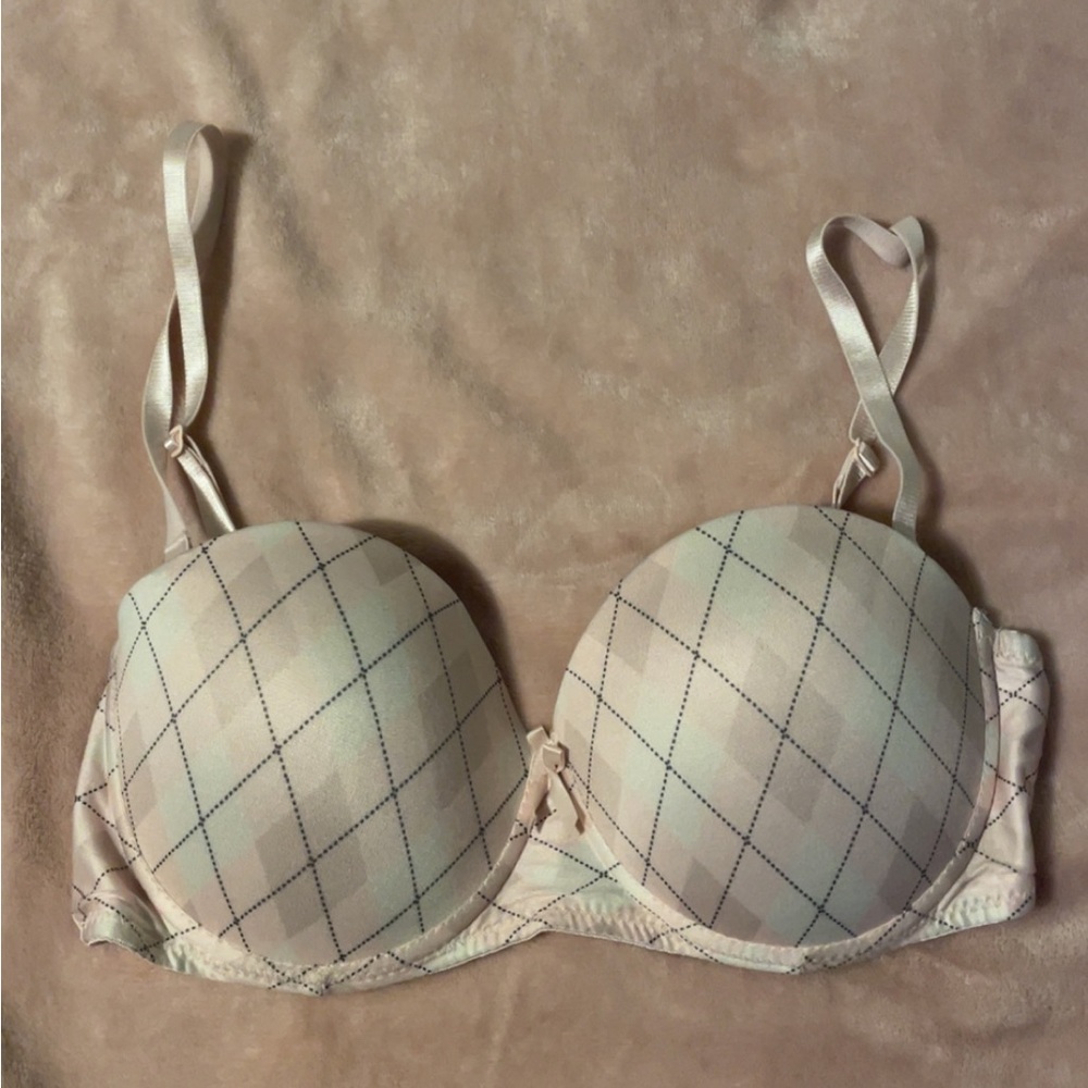 Chic Argyle Patterned Bra in Soft Pink